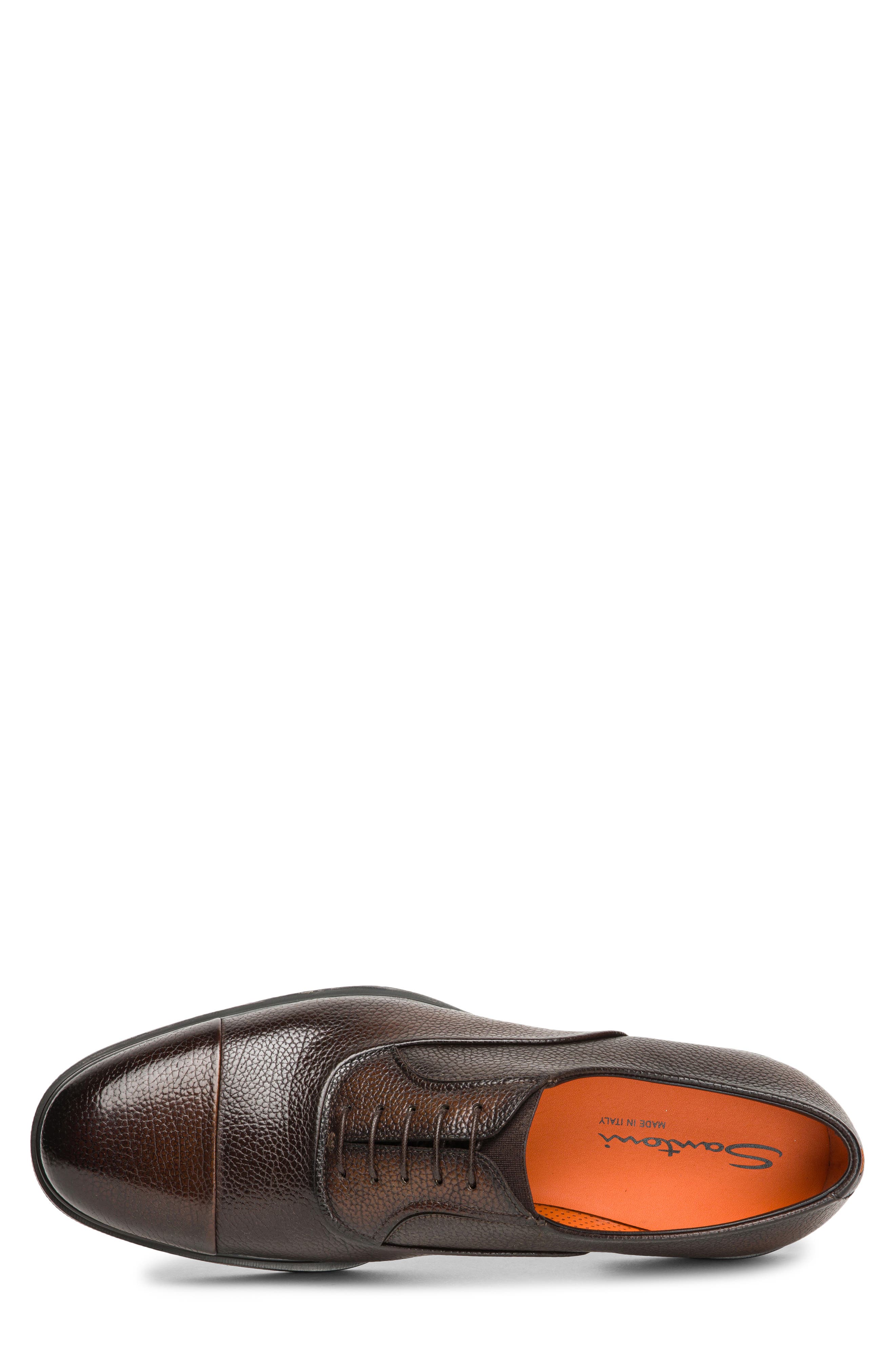 Santoni Pebbled Leather Cap Toe Oxford, Alternate, color, Dark Brown