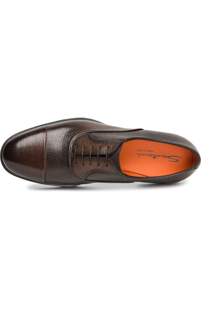Santoni Pebbled Leather Cap Toe Oxford, Alternate, color, Dark Brown