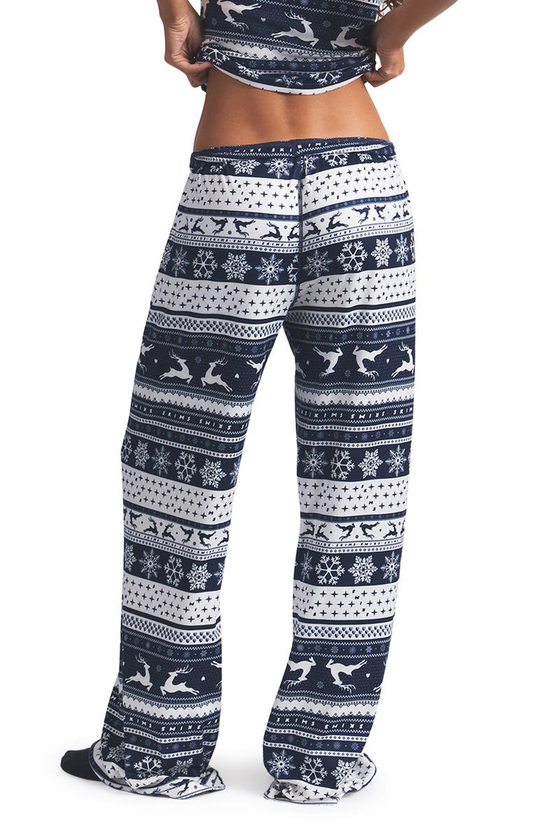 SKIMS Logo Plush Pointelle Pajama Pants, Alternate, color, Navy Deer Fairisle