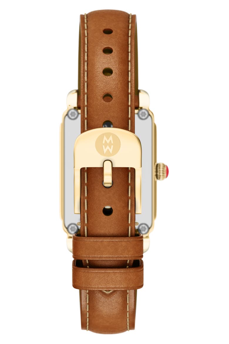 Deco Park Mother-of-Pearl Leather Strap Watch, 23mm x 29mm, Alternate, color, BROWN / GOLD
