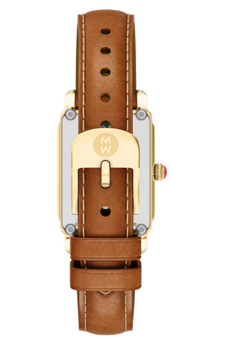 MICHELE Deco Park Mother-of-Pearl Leather Strap Watch, 23mm x 29mm, Alternate, color, Brown / Gold