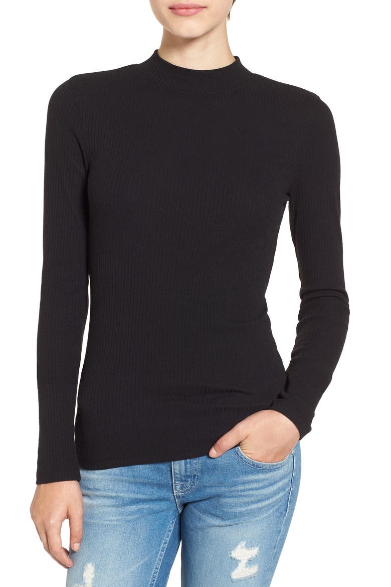 Rib Knit Mock Neck Tee, Main, color, BLACK