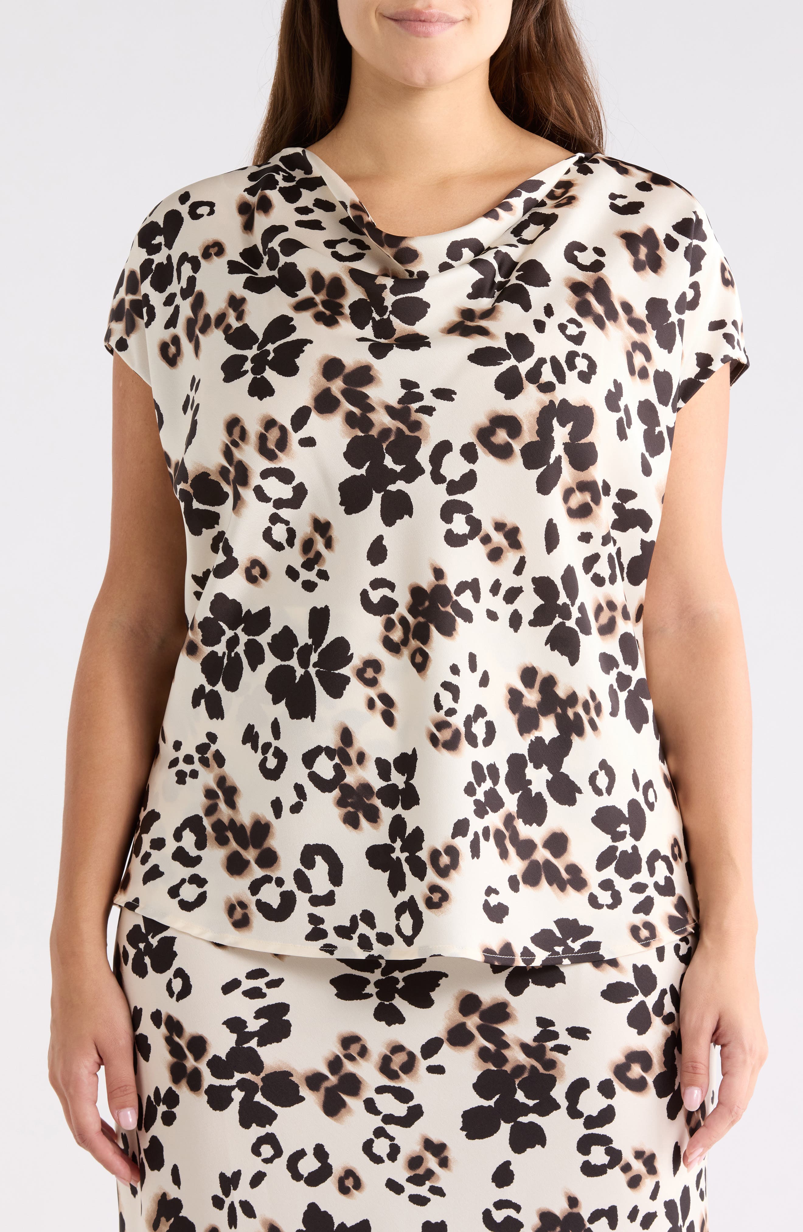 Floral Cowl Neck Satin Top - image 3
