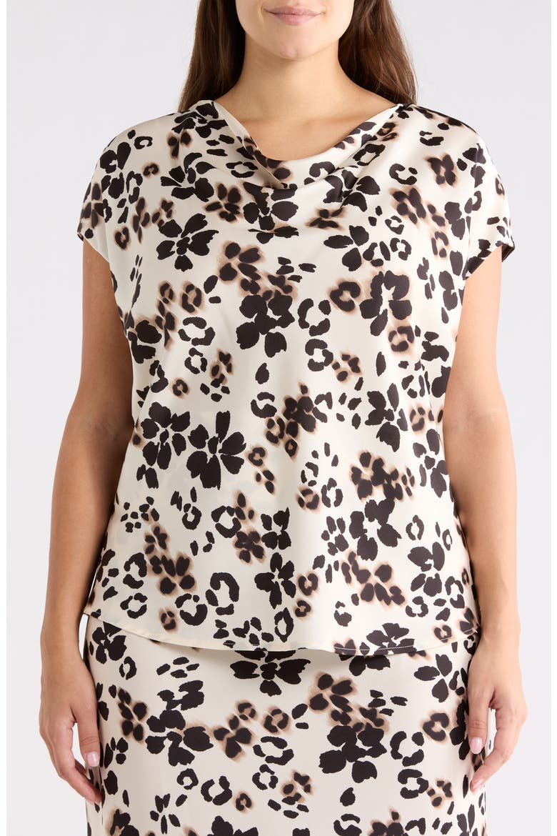 Floral Cowl Neck Satin Top, Main, color, BEIGE