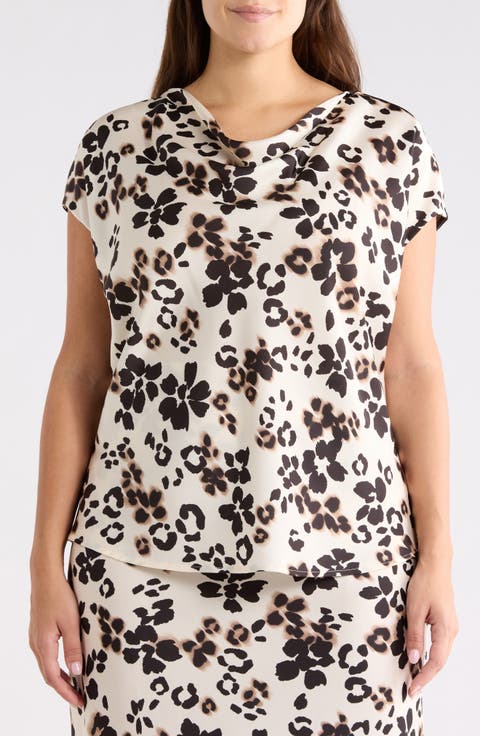 Floral Cowl Neck Satin Top (Plus)