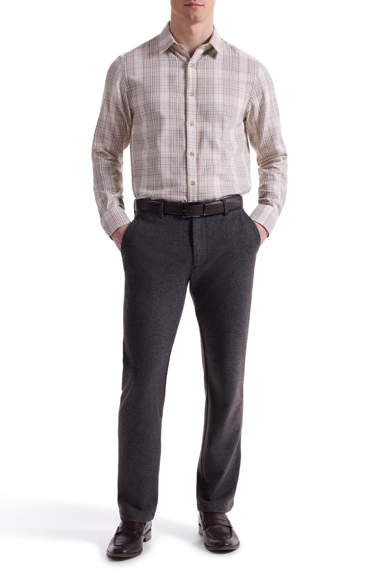 Bugatchi Karl Shaped Fit Plaid Cotton Button-Up Shirt, Alternate, color, Camel