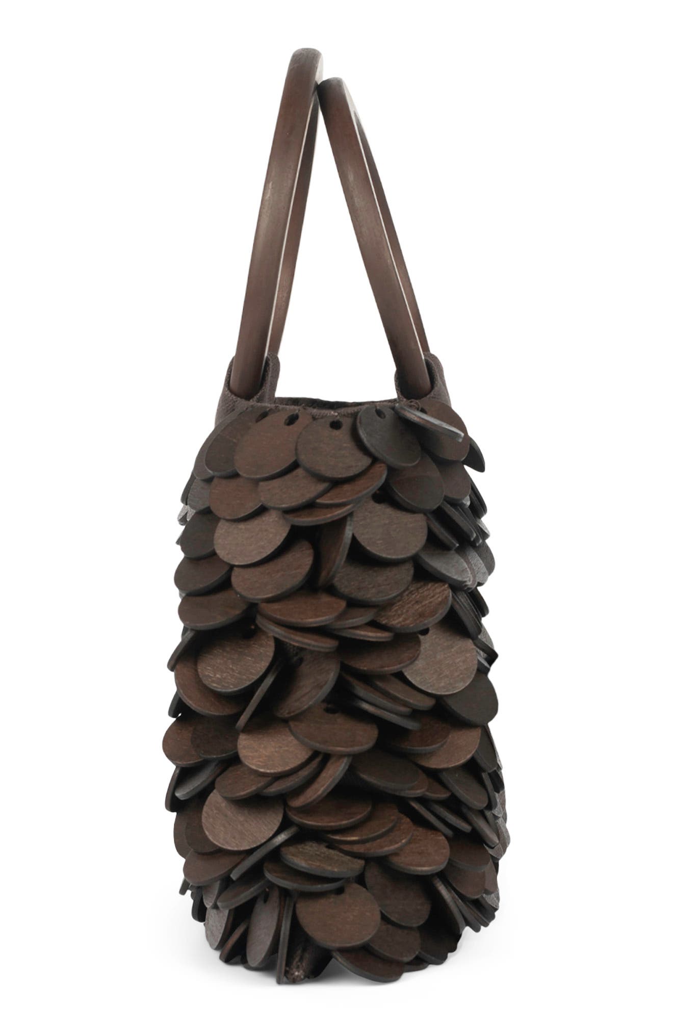 Arianna Wooden Disc Handheld Bag, Alternate, color, BROWN COMBO