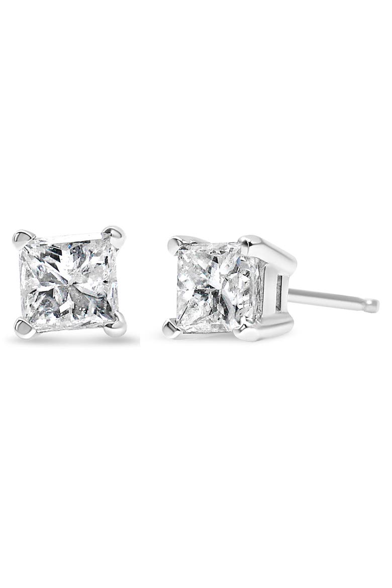 AGS Certified 14K White Gold 2/5 Cttw Princess Cut Diamond Solitaire Stud Earring, Main, color, White
