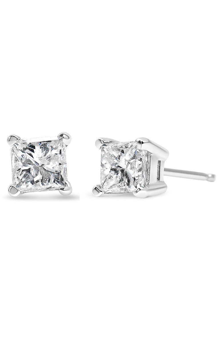 Haus of Brilliance 14K White Gold 1.00 Cttw Square Diamond Solitaire Stud Earring, Main, color, White