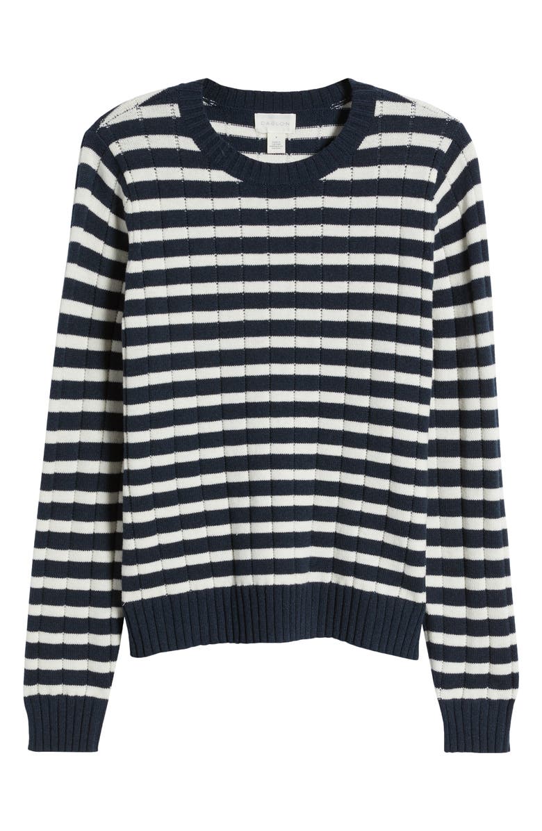 Caslon<sup>®</sup> Stripe Crewneck Rib Sweater, Alternate, color, Navy Blazer- Ivory Stripe