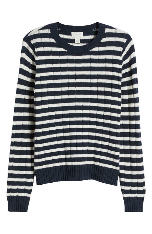 Shop Caslonr Caslon(r) Stripe Crewneck Rib Sweater In Navy Blazer- Ivory Stripe