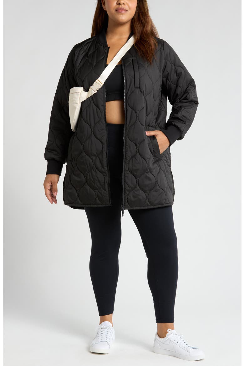 Onion Quilted Longline Bomber Jacket, Alternate, color, BLACK