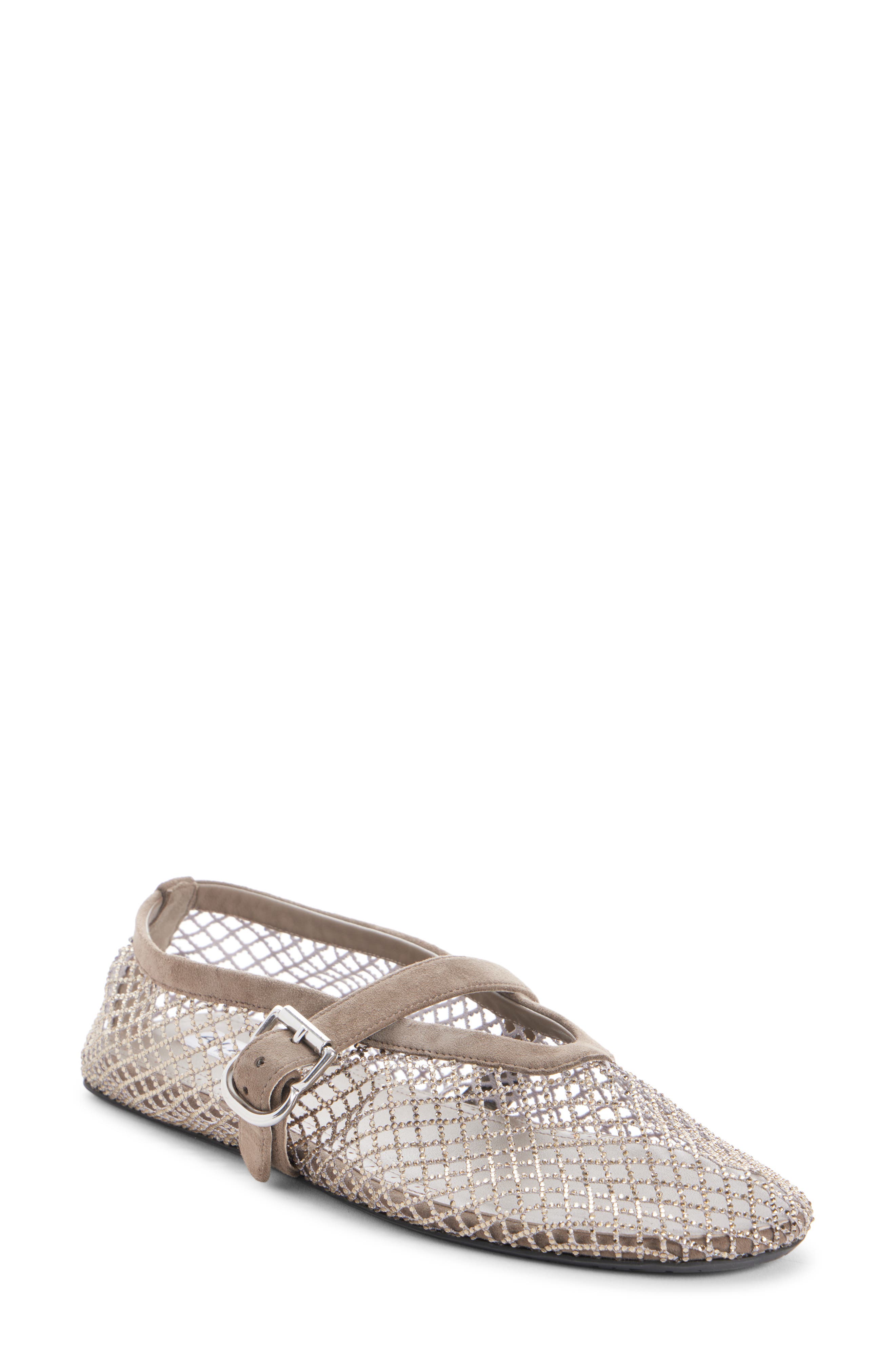 Alaïa Fishnet Mary Jane Flat, Main, color, Argent