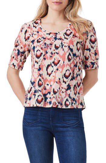 Shop Nzt By Nic+zoe Ikat Print Cotton Scoop Neck T-shirt In Neutral Multi