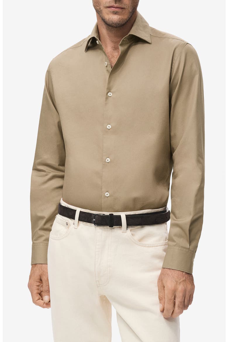 Slim Fit Cotton & Lyocell Button-Up Shirt, Main, color, BROWN