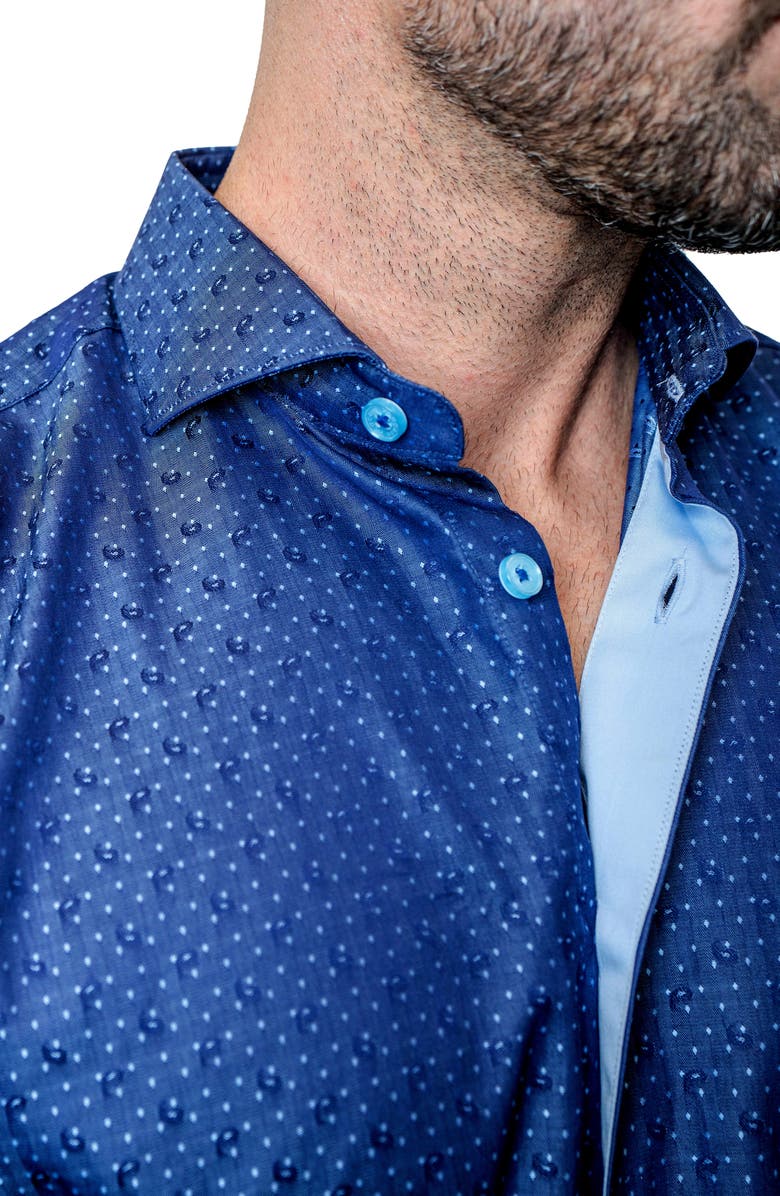 Maceoo Einstein Dot Paisley Blue Contemporary Fit Button-Up Shirt, Alternate, color, Blue