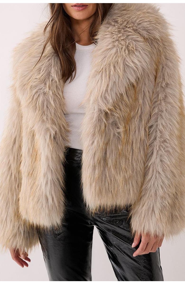 NASTY GAL Faux Fur Collared Cropped Coat, Alternate, color, Ecru
