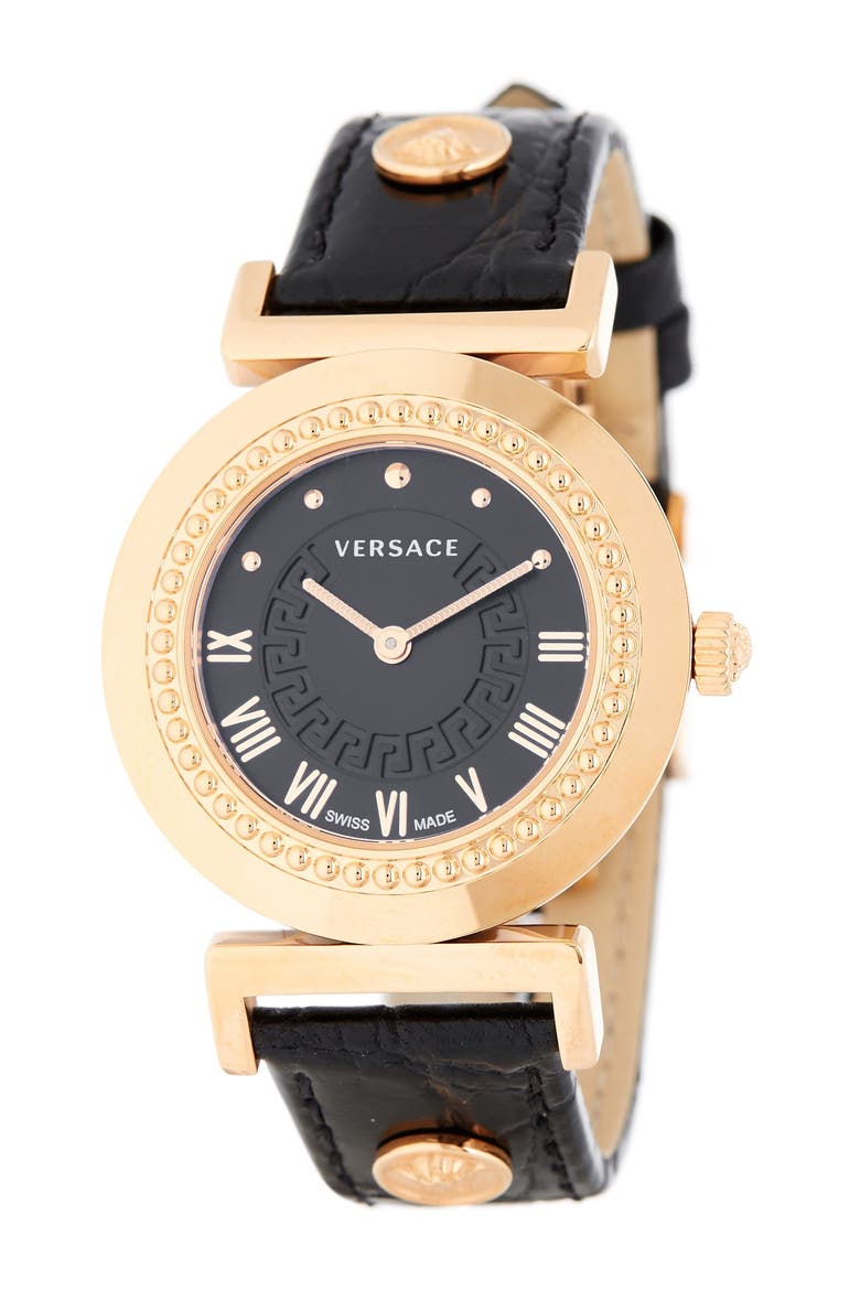 Women's Vanity Croc Embossed Leather Strap Watch, Main, color, ROSEGOLD