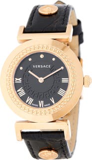 Versace Women's Vanity Croc Embossed Leather Strap Watch