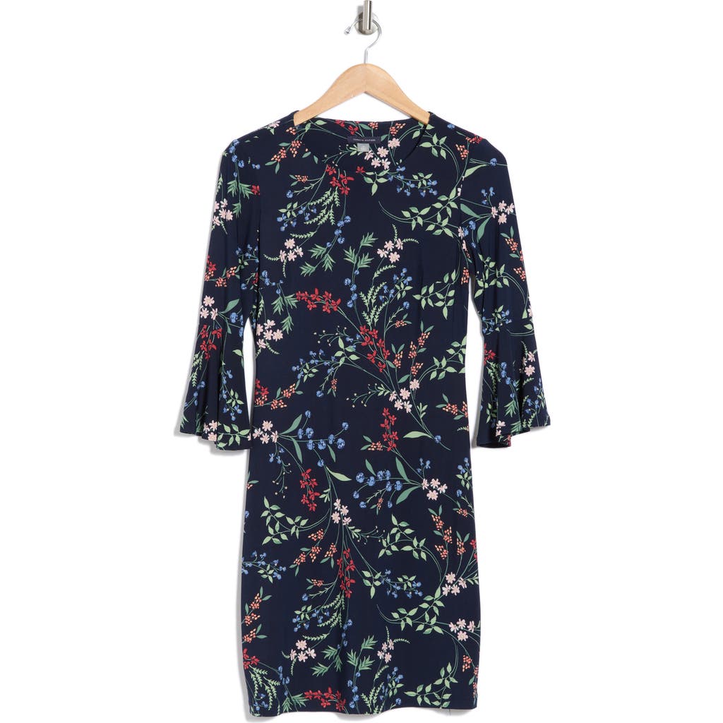 Tommy Hilfiger Floral Spray Bell Sleeve Jersey Shift Minidress In Skycp/bloo