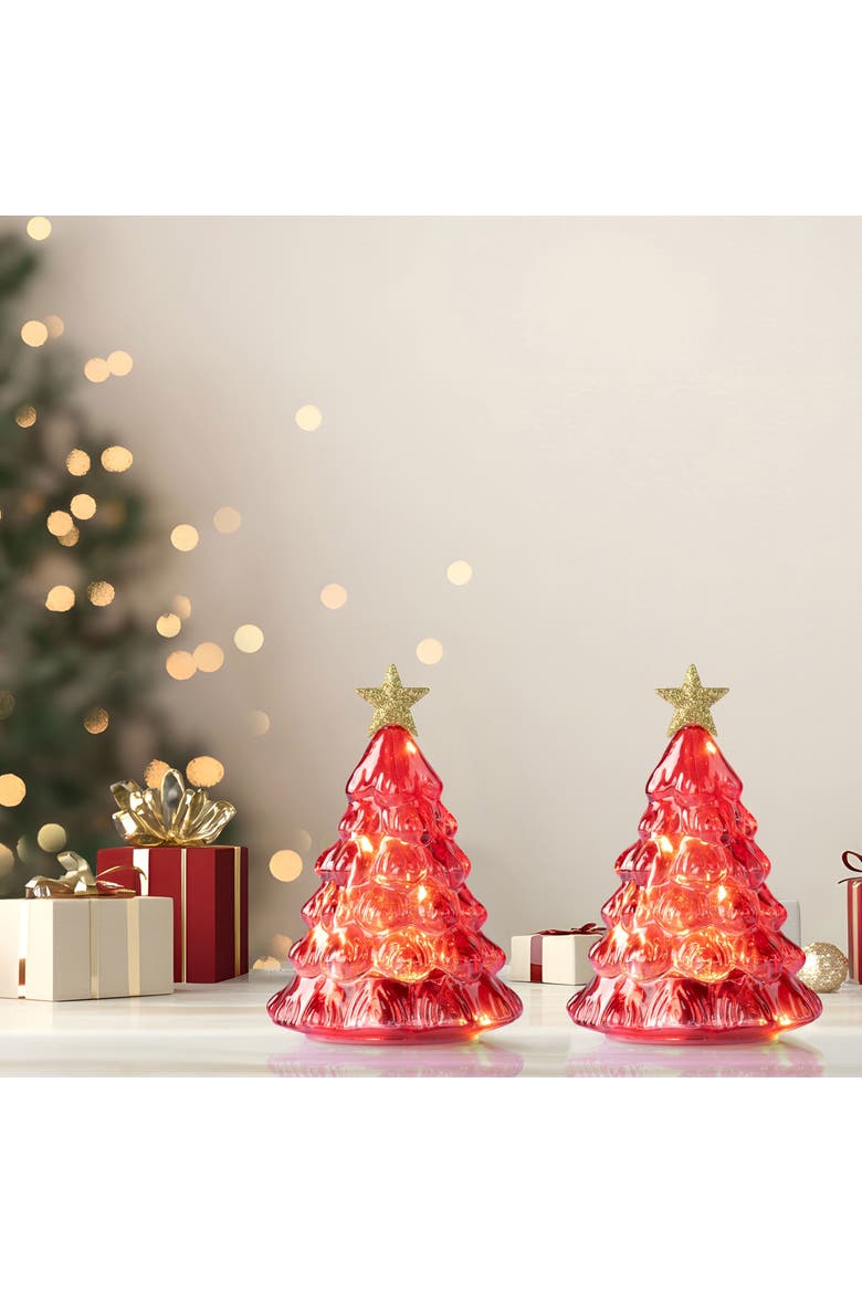 6 in. Twinkling Glass Trees, Alternate, color, Red