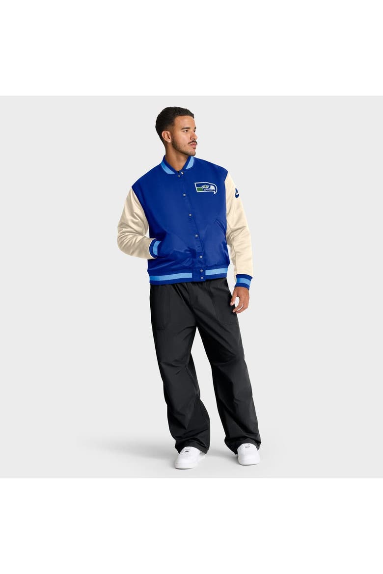 Men's Nike Royal/Cream Seattle Seahawks Rewind Legacy Full-Snap Bomber Jacket, Alternate, color, Royal