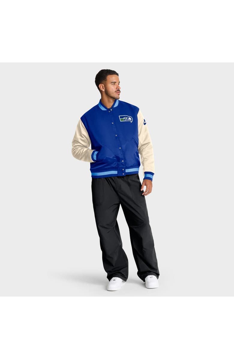Nike Men's Nike Royal/Cream Seattle Seahawks Rewind Legacy Full-Snap Bomber Jacket, Alternate, color, Royal