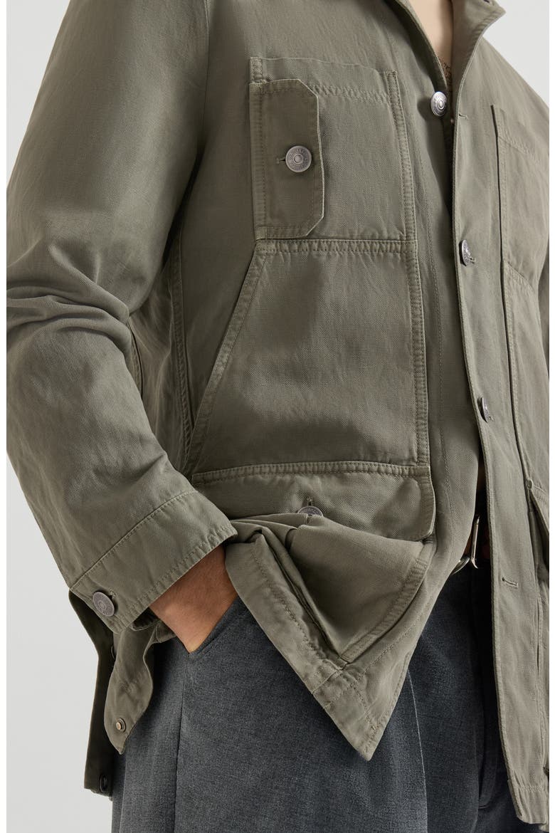 Cotton and linen canvas outerwear jacket, Alternate, color, Military