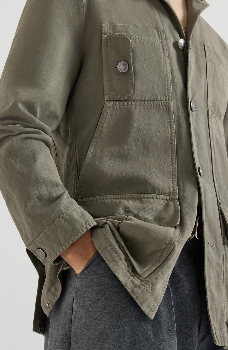 Brunello Cucinelli Cotton and linen outerwear jacket, Alternate, color, Military