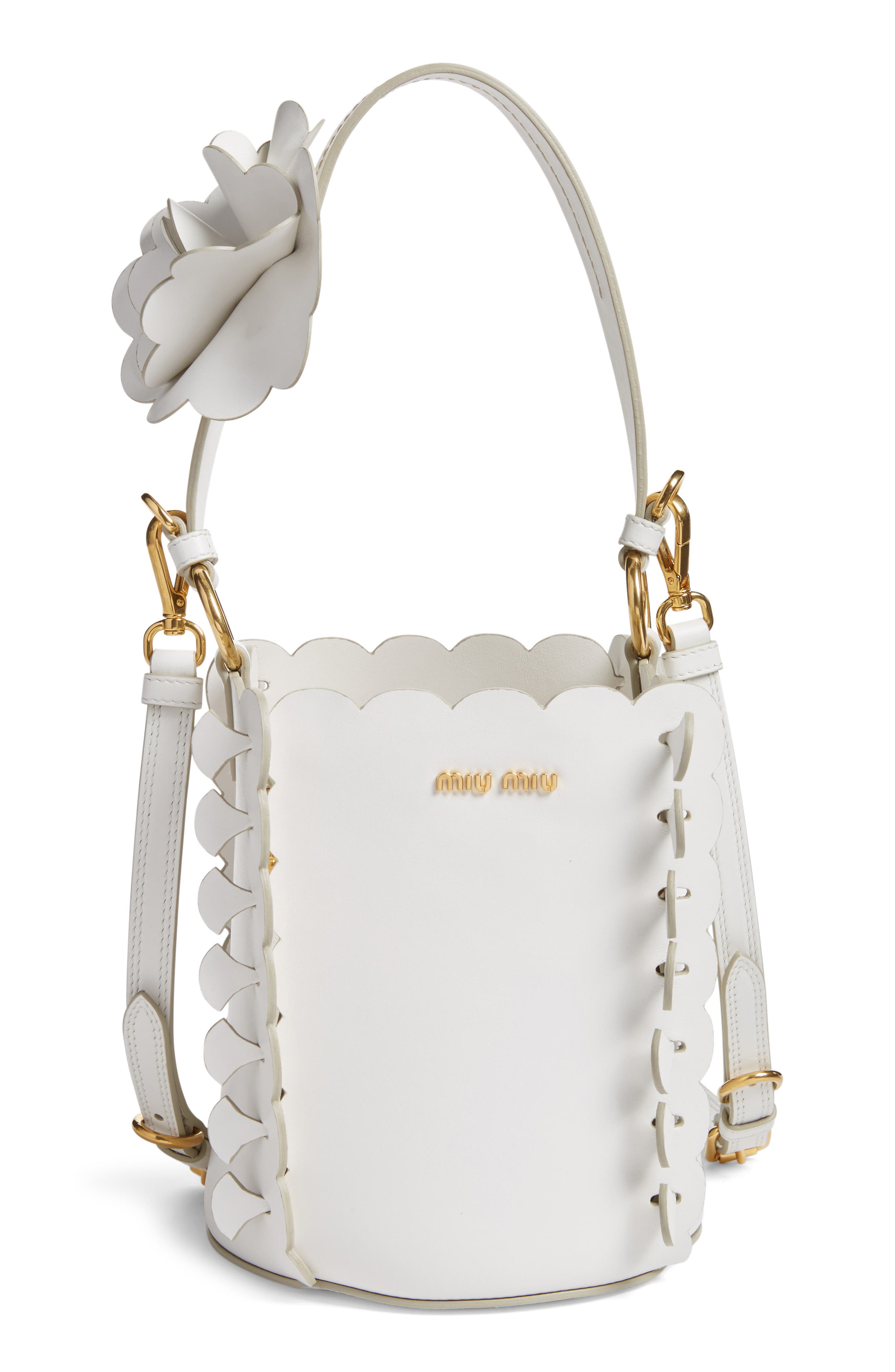 Miu Miu Leather Bucket Bag, Main, color, 