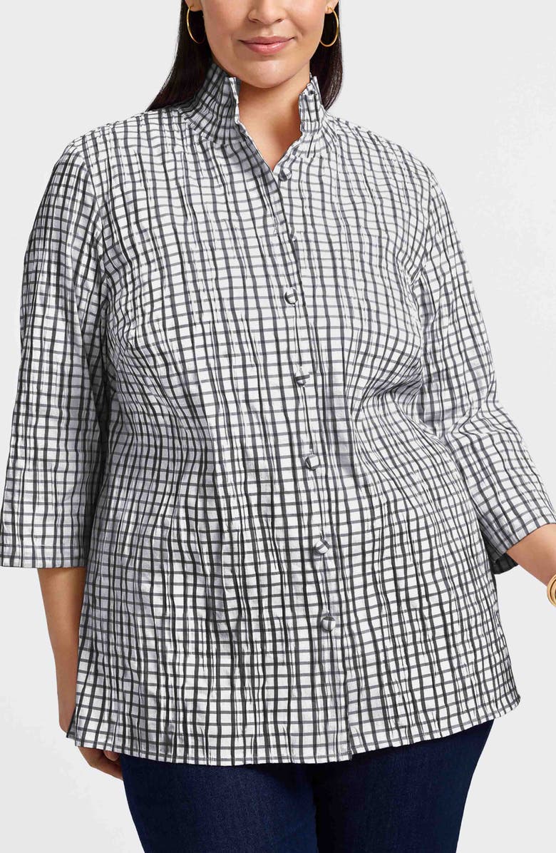 Foxcroft Carolina Crinkled Gingham Cotton Blend Shirt Jacket, Main, color,