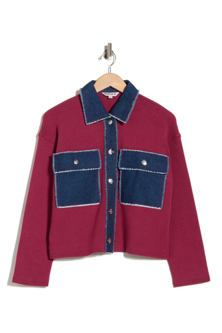 Mixed Media Denim Sweater, Alternate, color, MERLOT/ DENIM