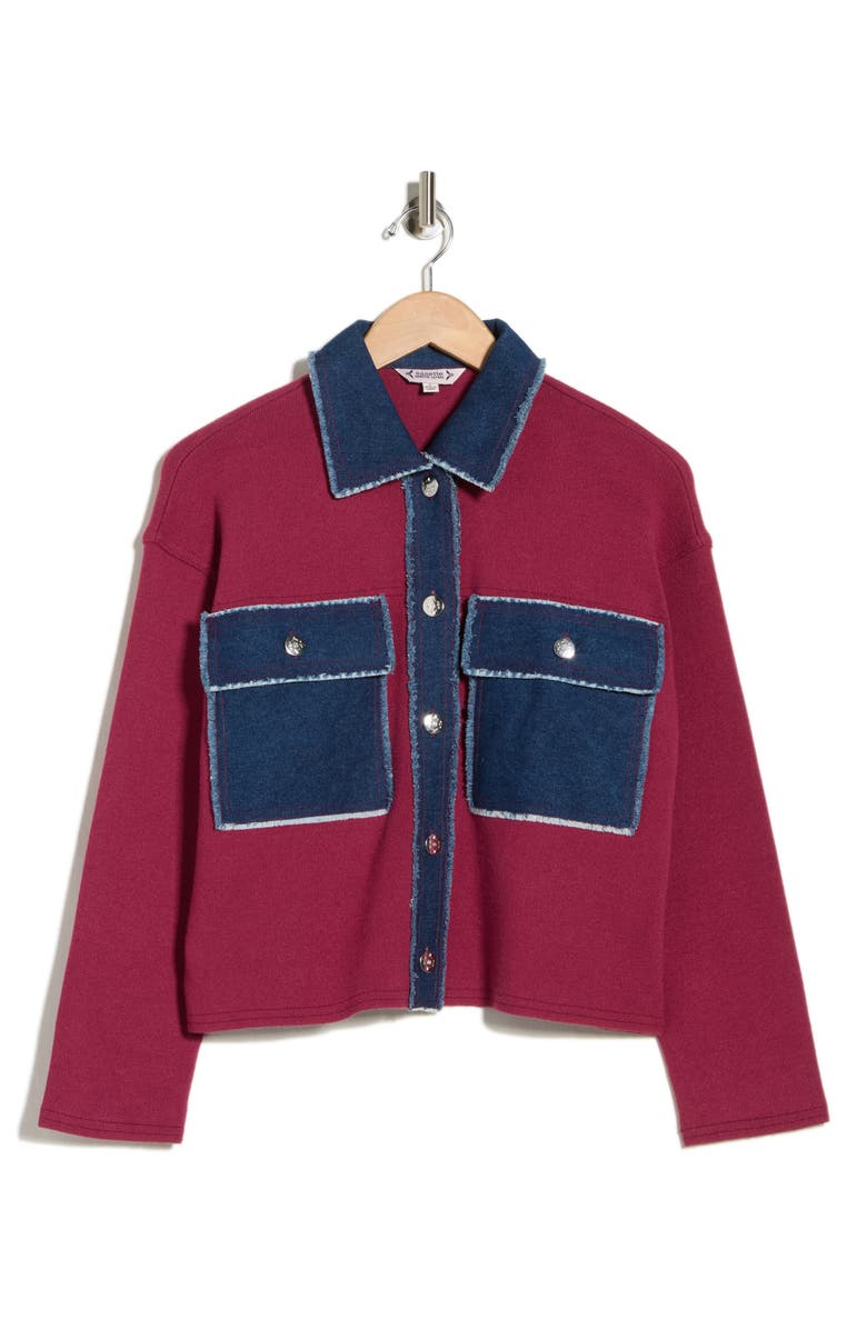 Nanette Lepore Mixed Media Denim Sweater, Alternate, color, Merlot/ Denim
