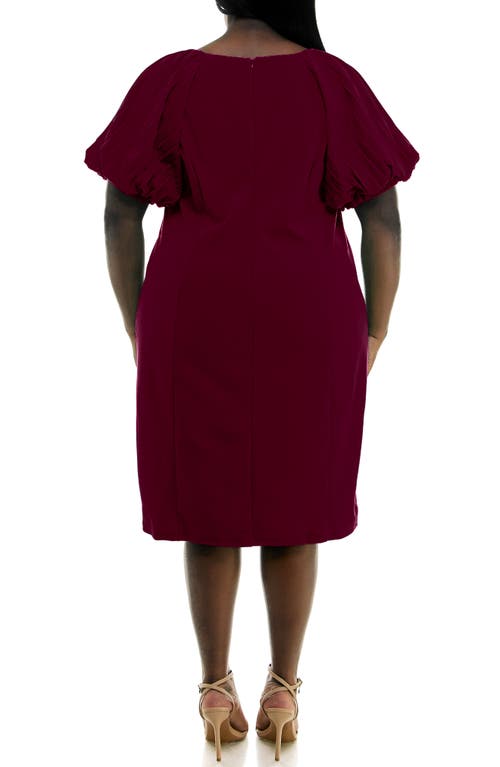Nina Leonard Pleat Puff Sleeve Midi Dress