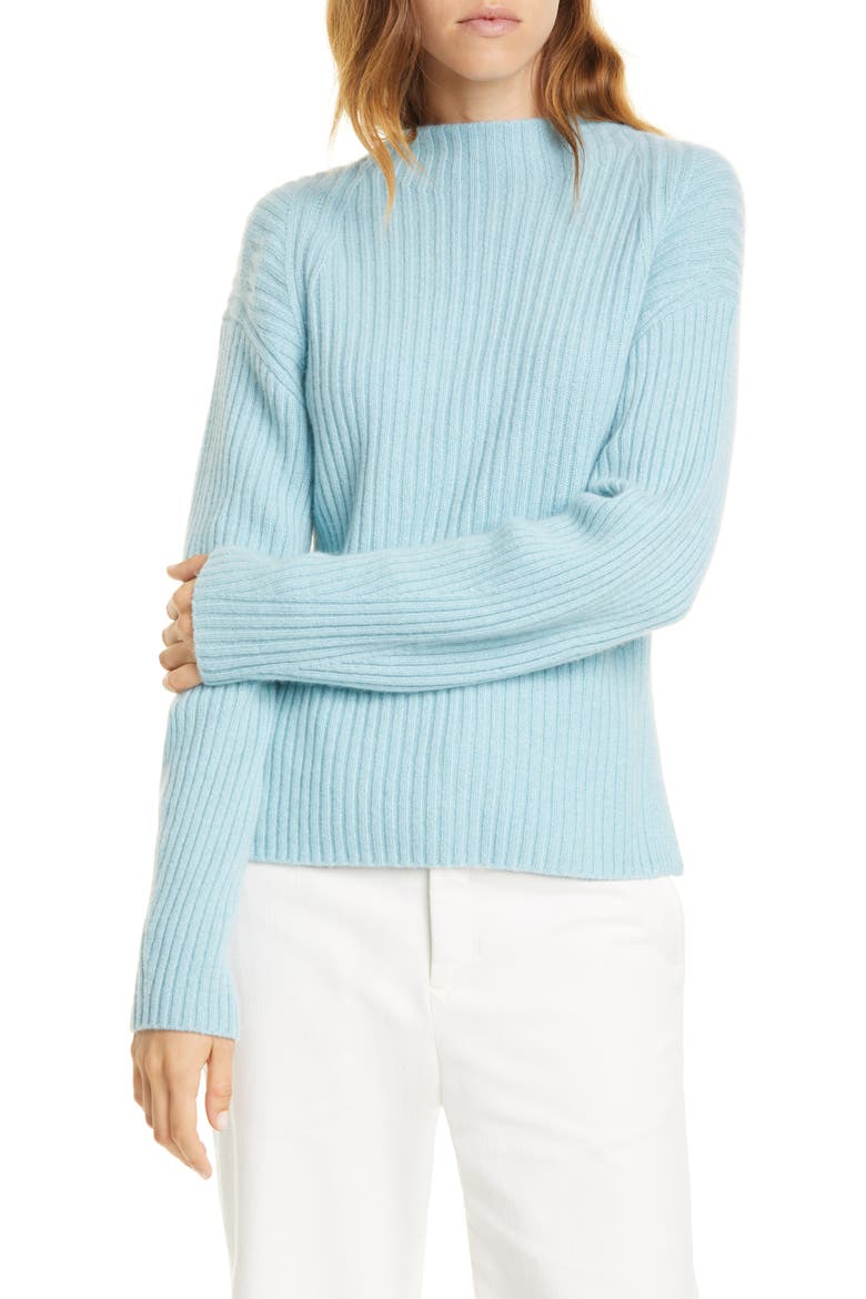 Ribbed Mock Neck Wool & Cashmere Sweater, Main, color, HEATHER ARIA