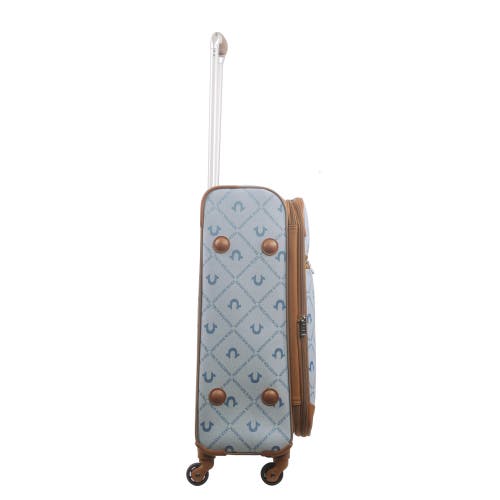 True Religion Soft Sided 27" Expandable, Spinner Luggage Wiith Ionic Logo Monogram And Buddha Patch