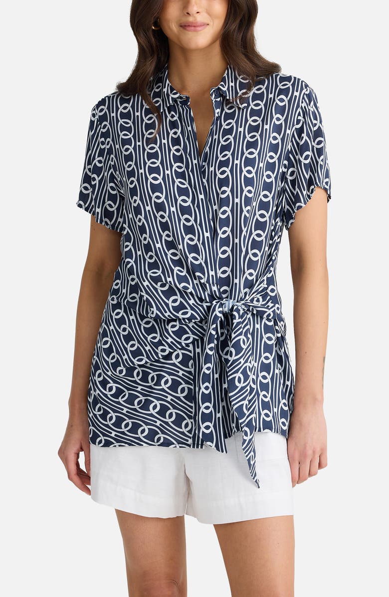 Brave+True Nova Print Side Tie Shirt, Alternate, color, Navy Links