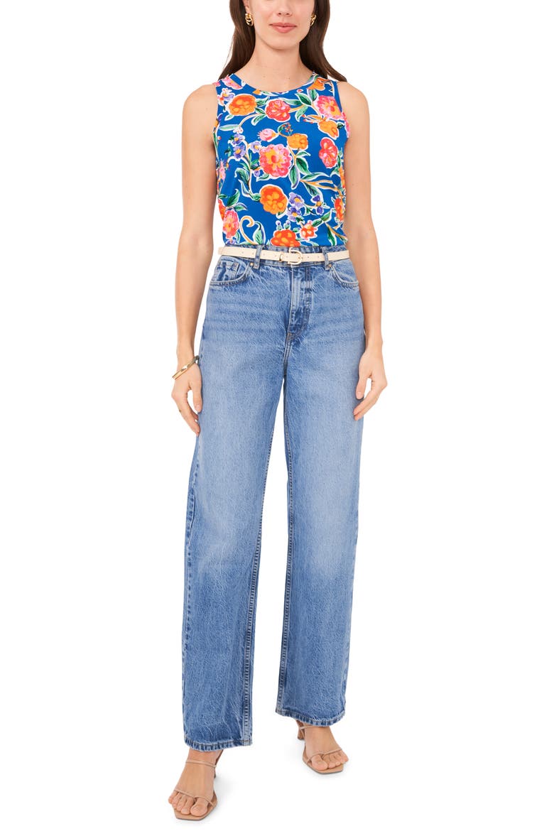Floral Back Keyhole Tank, Alternate, color, CLASSIC NAVY