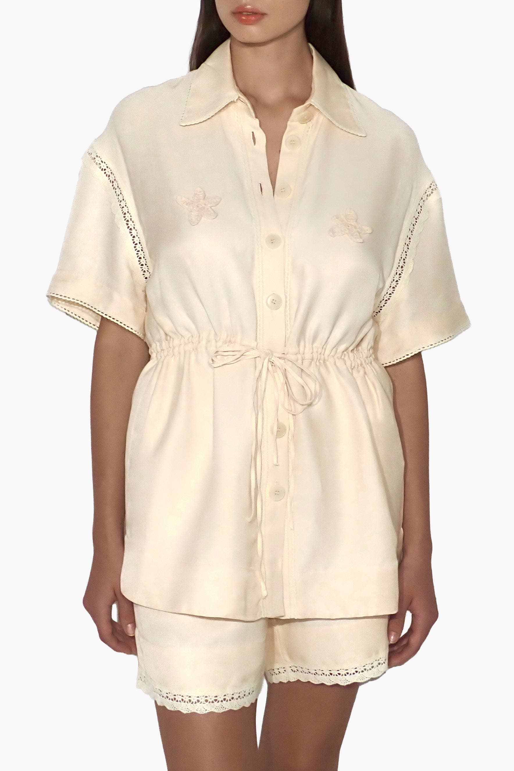 Lace-Insert Floral-Applique Blouse - image 2