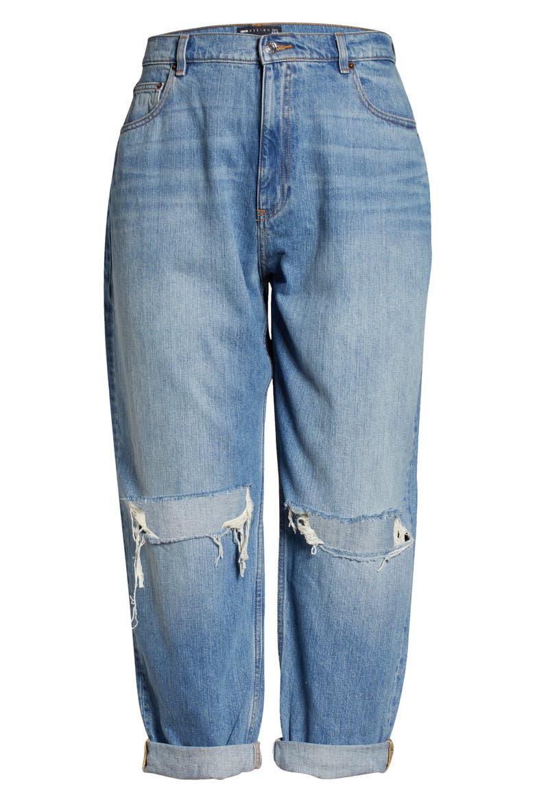 Curve Ripped High Waist Mom Jeans, Alternate, color, MEDIUM BLUE