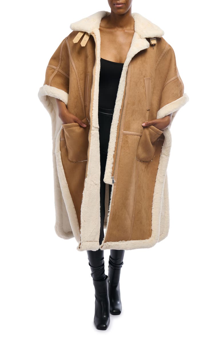 AZALEA WANG Faux Shearling Poncho Coat, Alternate, color,