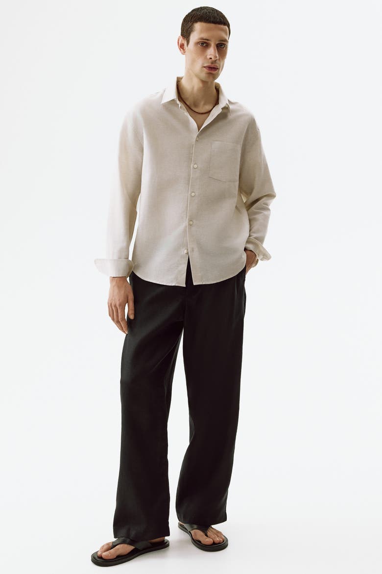Relaxed Fit Linen-blend Shirt, Alternate, color, Light beige