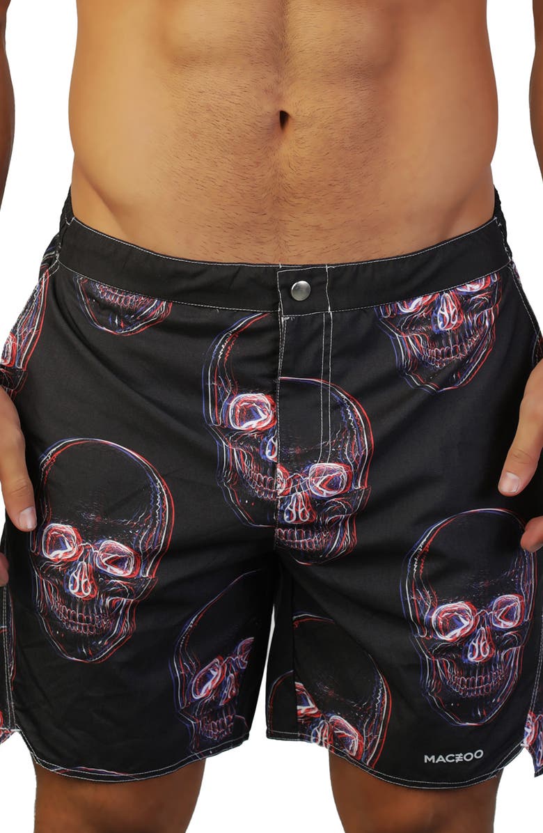 Maceoo Swim Lion Skullr Print Swim Trunks, Main, color, 