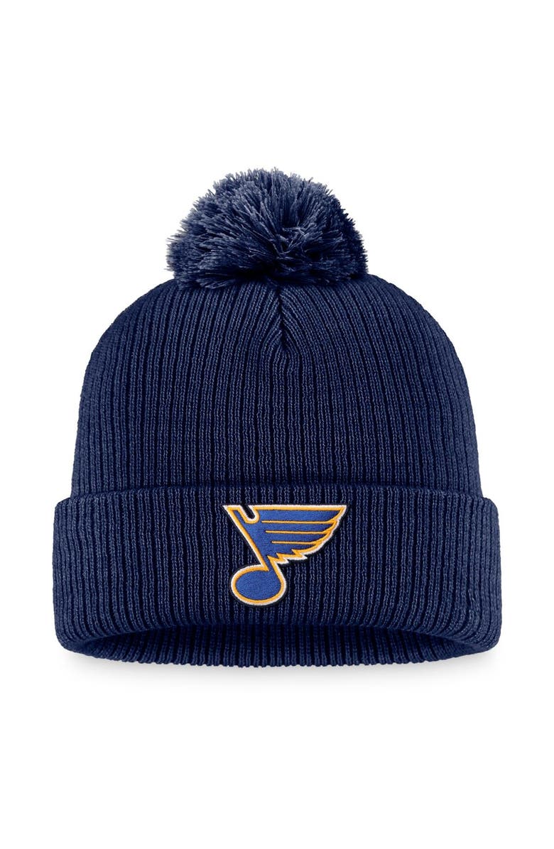 FANATICS Men's Fanatics Branded Navy St. Louis Blues Core Primary Logo Cuffed Knit Hat with Pom, Main, color, Navy