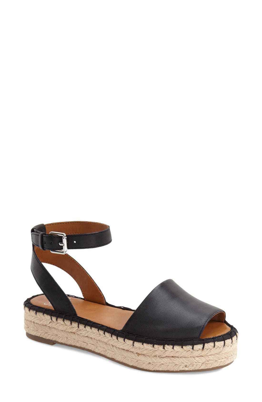 'Ravenna' Espadrille Platform Sandal, Main, color, BLACK VACHETTA LEATHER