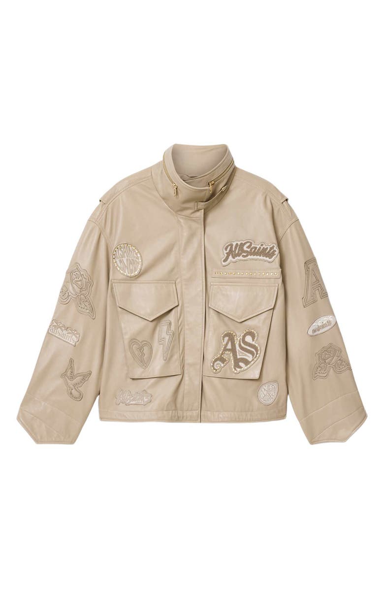 AllSaints Logo Patch Jacket, Alternate, color, Taupe Brown