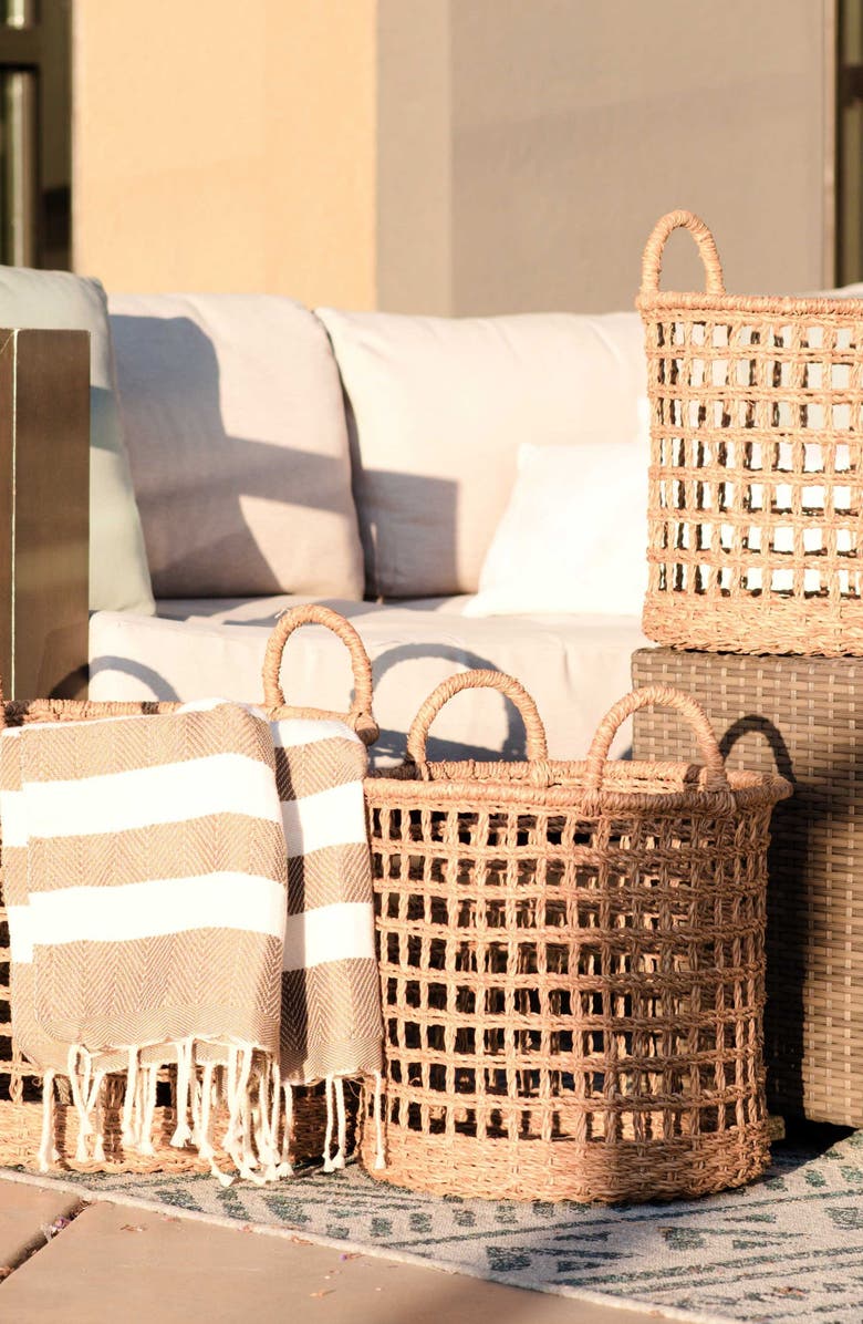 LIKHA Open Weave Cylinder Basket with Handles, Set of 3, Alternate, color, Natural