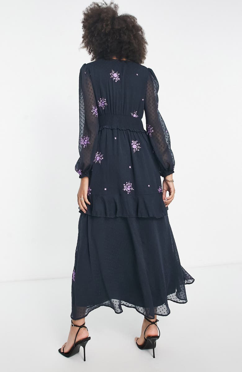ASOS DESIGN Floral Embroidered Long Sleeve Midi Dress, Alternate, color, 