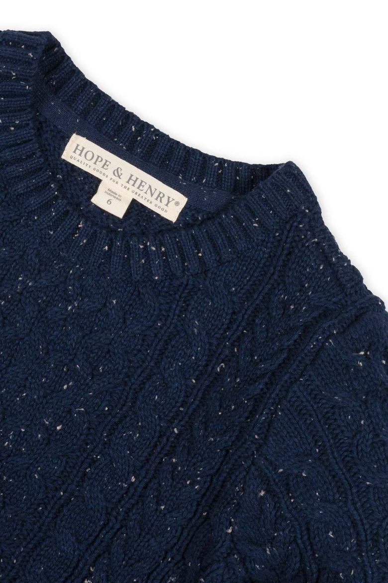Kids' Organic Cotton Cable Knit Pullover Sweater, Alternate, color, Navy Fleck