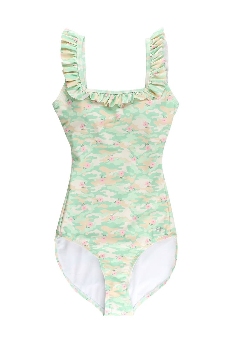 Upf50+ Women's Ruffle One Piece Swimsuit, Main, color, Sage Blossom Camo